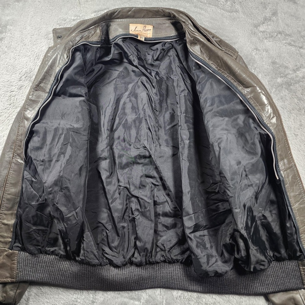 VINTAGE‎ Jean Pierre Leather Bomber Jacket Mens 42 Long Gray Made Argentina 60s - Picture 7 of 16
